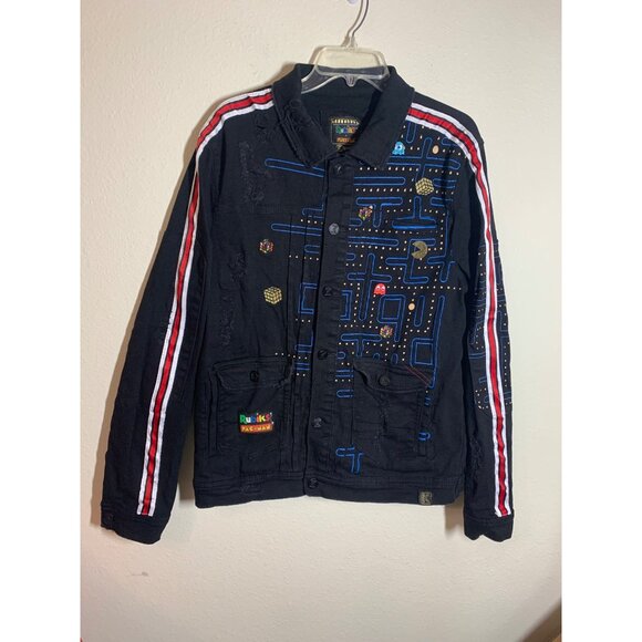 RARE Rubik's X Pac Man Jacket Kryptic Black Denim Jean Retro Y2K 90s 80s Size XL
